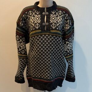 Vintage 80s Cubus Black White Patterned Crewneck Men Size L Sweater Norwegian